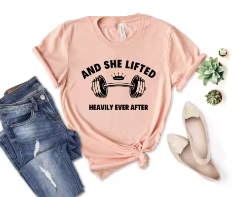 And She Lifted Heavily Ever After T Shirt Funny Weightlifting Workout Fitness Gym