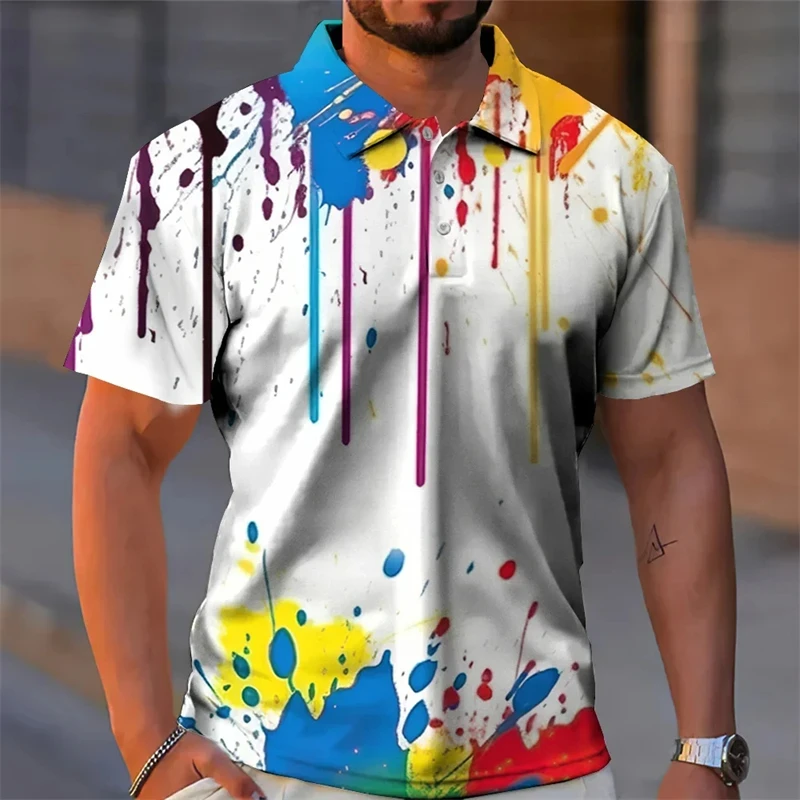 

3D Graffiti Print Lapel Shirts For Man Summer Casual Polo Shirts Men's Button Business Casual Shirt Tops Oversized Male Clothing