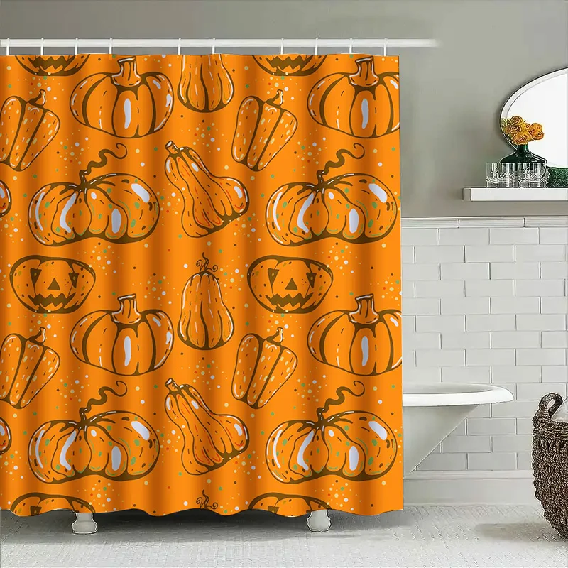 

Tuniu Halloween Pumpkin Shower Curtain Cute Orange Pattern Fabric Bathroom Decor for Kids Girls Teens