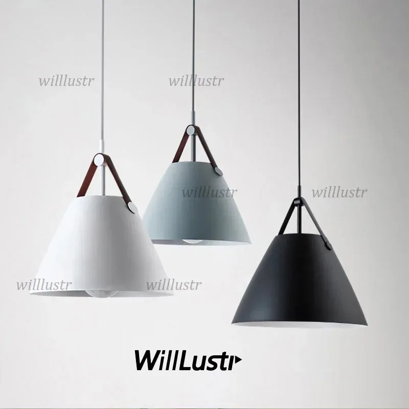 Iron Leather Belt Pendant Lamp Macaron Color Suspension Light Hotel Cafe Sofa Bedside Hotel Hanging Ceiling Chandelier