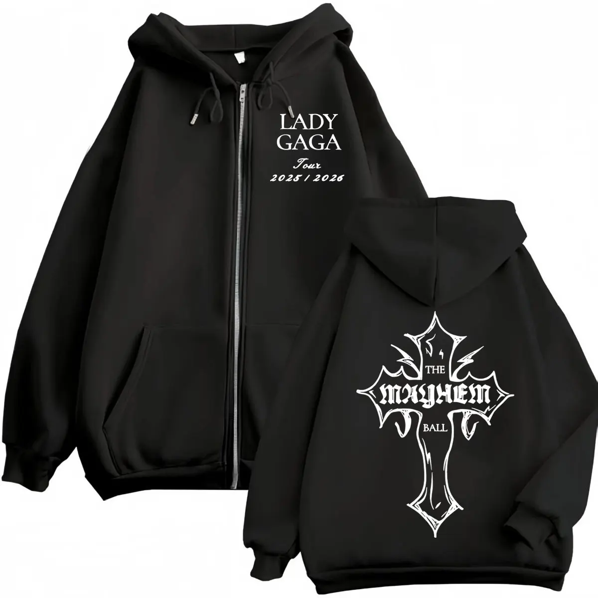 

Lady Gaga The Mayhem Ball Tour 2025 Zipper Hoodie Men Women High Quality Fashion Hooded Sweatshirt Casual Loose Fleece Pullovers