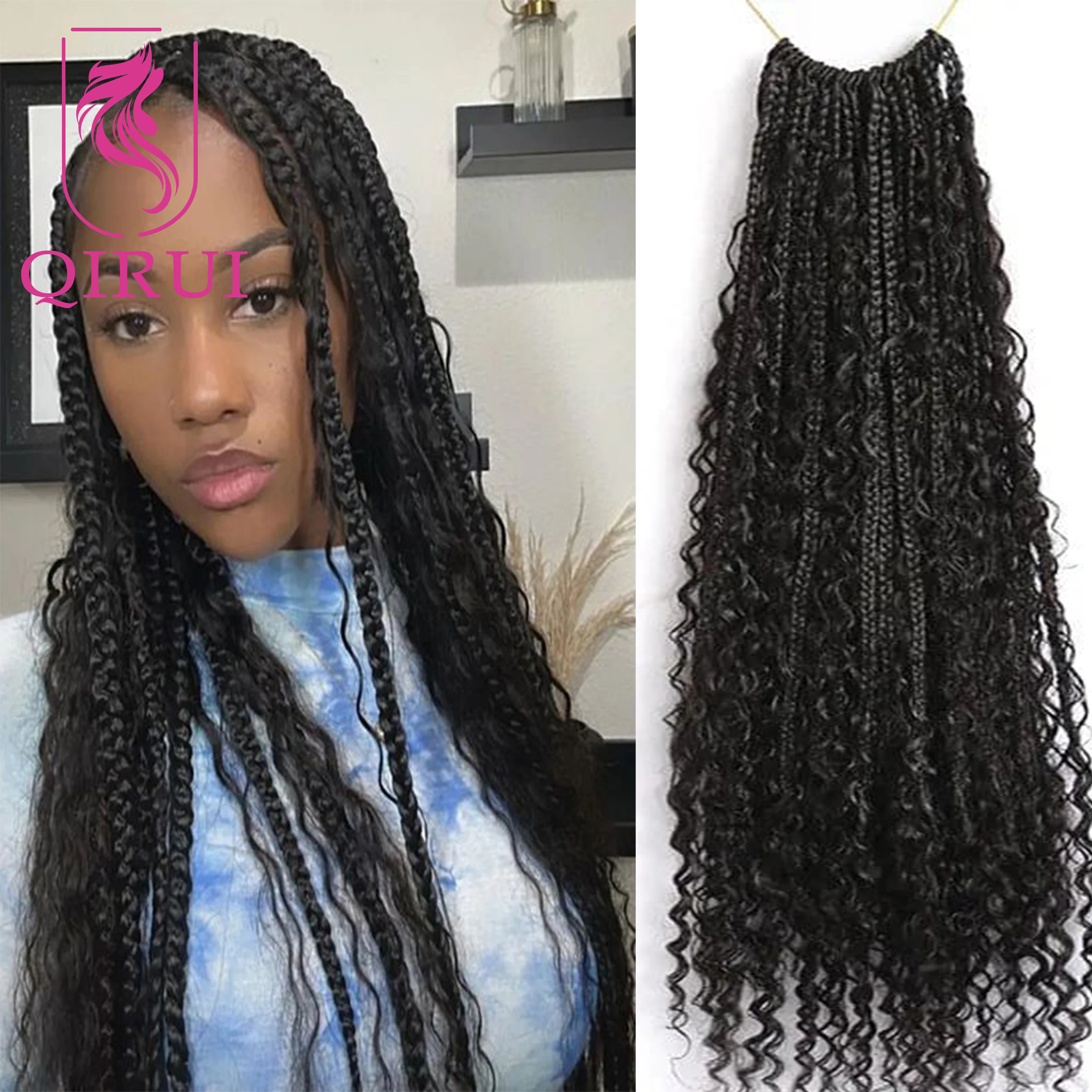 Crochet Braids Curly Hair Human Hair Curls 30 inch Boho Box Braids Crochet Hair Pre-looped With Curly Ends