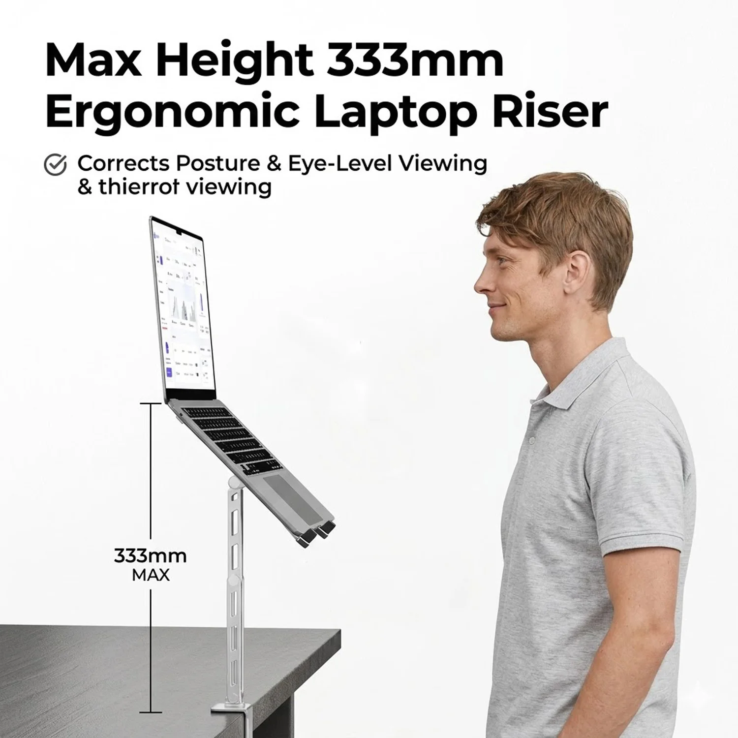 Ramię Stojak na Laptop 2026 Profesjonalny z Szybkozwalnianą Tacką, Aluminium Ergonomiczna Regulowana Wysokość Biurko Zacisk 360 Stopni Obracany dla Biurko Dom Gaming Streaming MacBook Pro Air Notebook 10-17 Cali — zdjęcie produktu 2