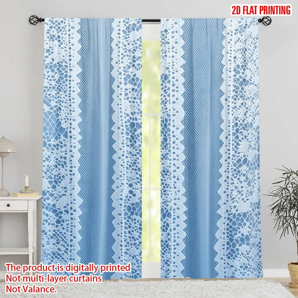 Blue Mosaic Pattern Digital Print Polyester Curtains Home Decor Privacy Window Dressing for Bedroom Bathroom Living Room