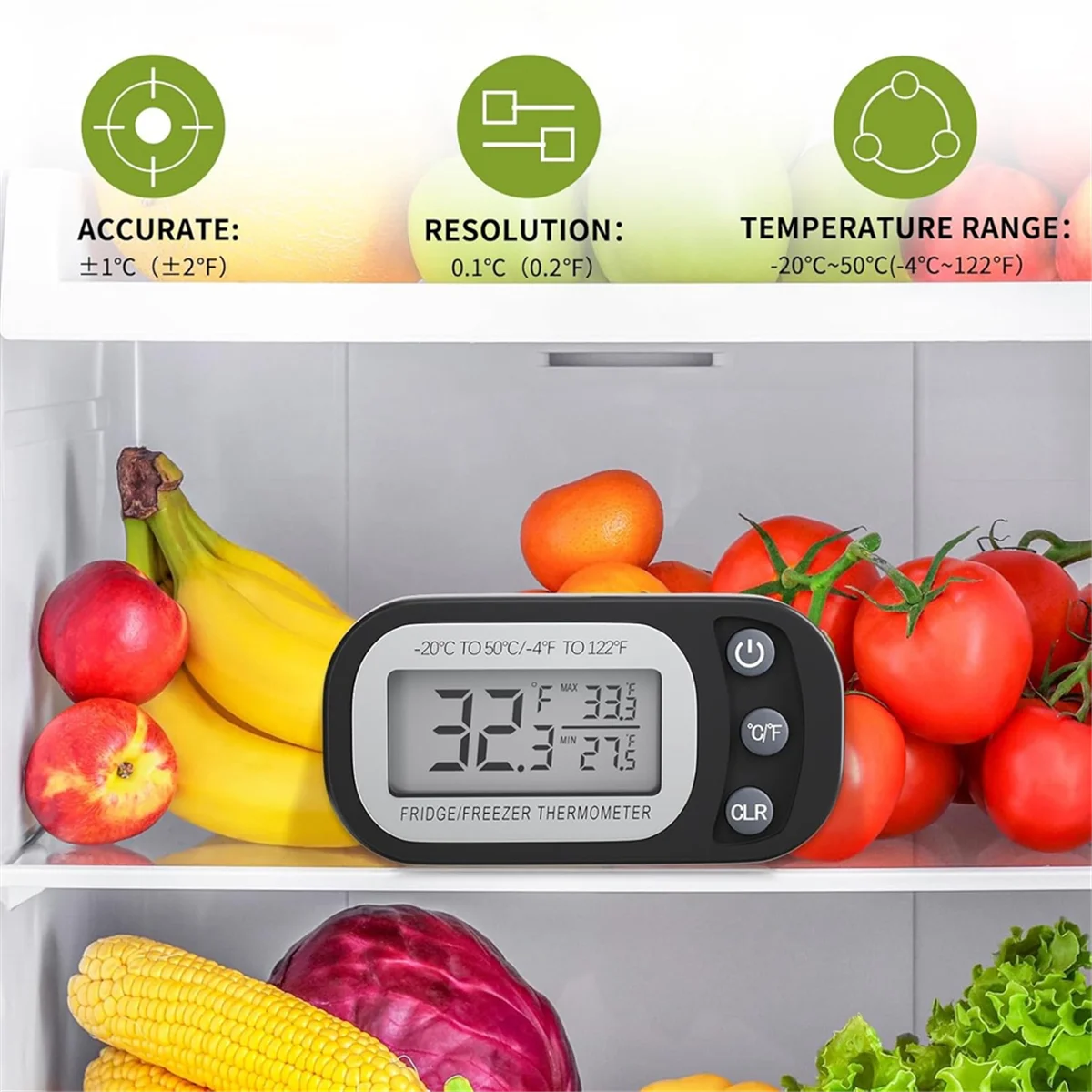 ABNJ Digital Frigerator Thermometer 2 Pack, Thermometer Refrigerator with Large LCD Screen Stand and Magnetic Back