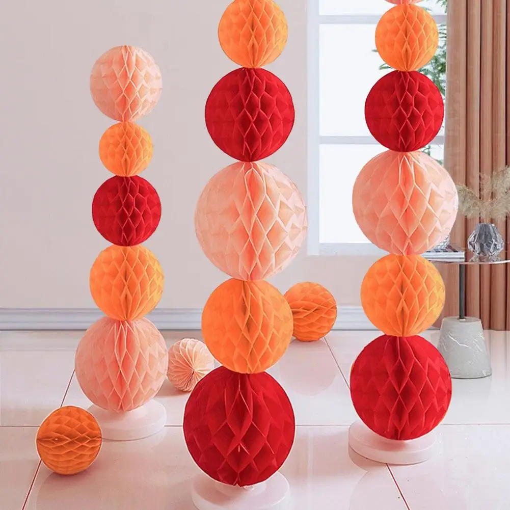 

3 Pcs Chinese Round Hanging Paper Honeycomb Flowers Balls Crafts Symmetric Paper Prom Decor Hanging Flowers Party Favor