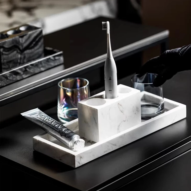 High-Quality Marble Toothbrush Holder Set for Bathroom Countertopncludes Electric Brush Stand Soap DispenserElegant HoOrganizer.