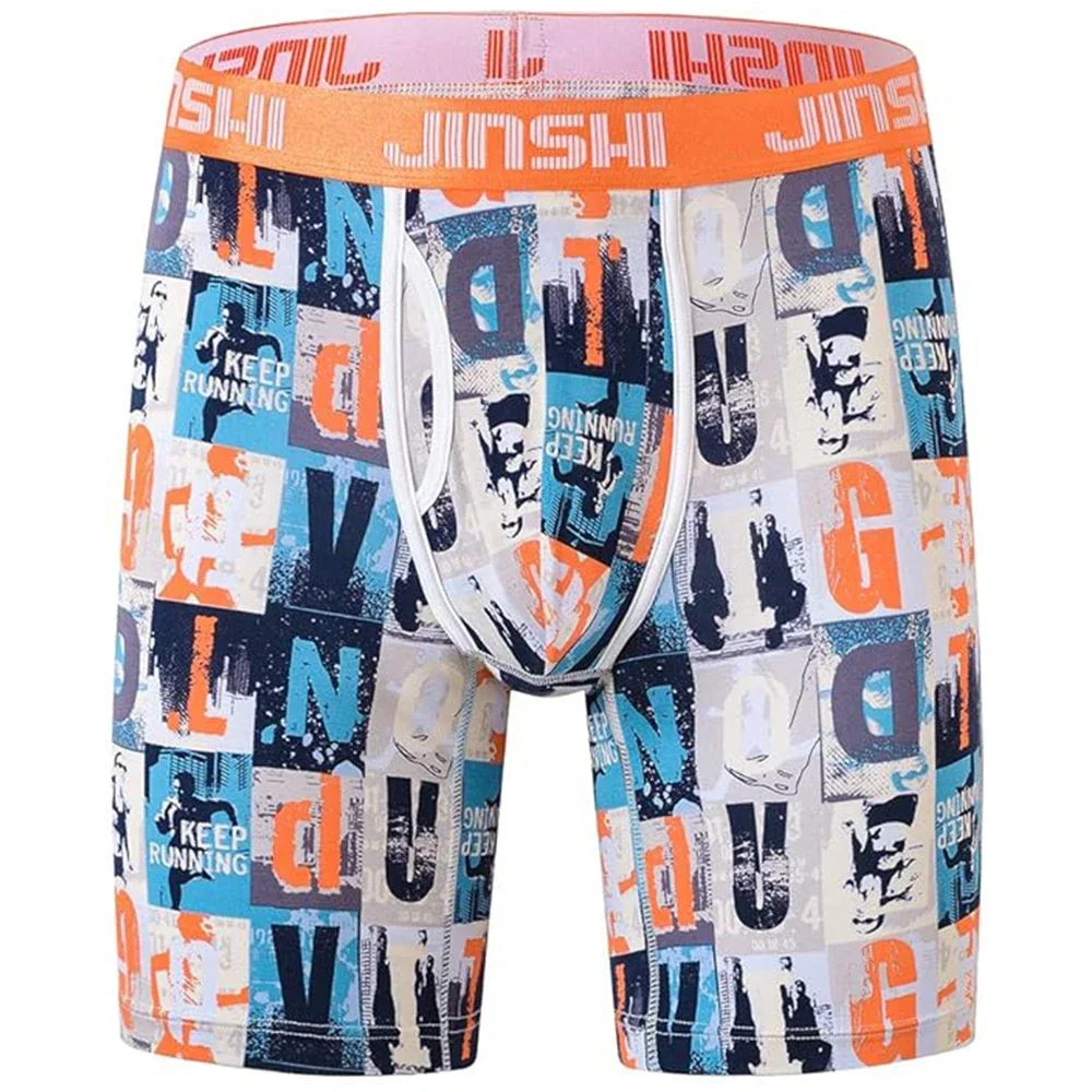 Jinshi Men's Comfort Printing Long Boxer Briefs Big And Tall Bamboo Underwear Big Pouch Boxers Briefs For Men