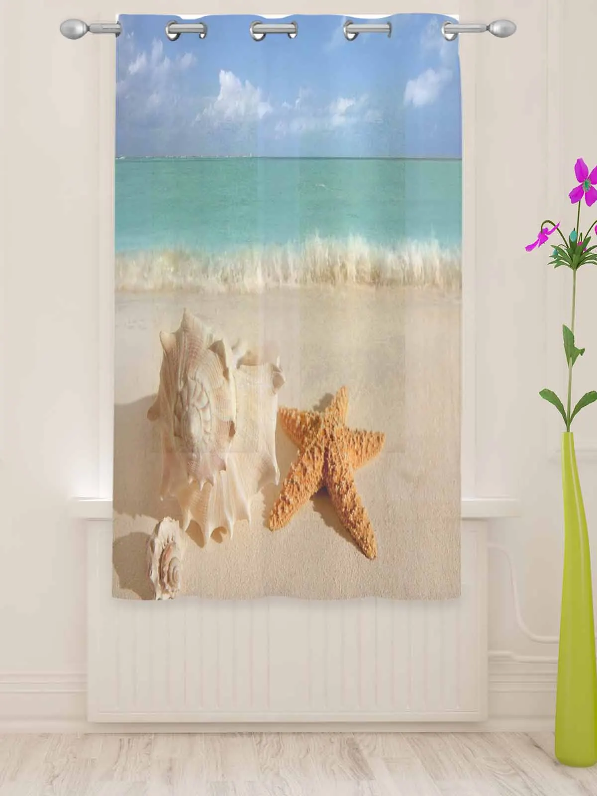 Conch Shells Starfish Beach Tulle Curtain Decorative Sheer Curtains for Living Room Bedroom Kitchen Hotel Home At Window Panels