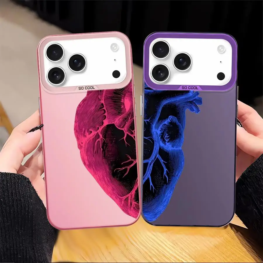 غطاء خلفي لهاتف آيفون 15 بلس 12 16 17 برو ماكس XS XR 16e 11 13 17Air 14 قلب أحمر وأزرق