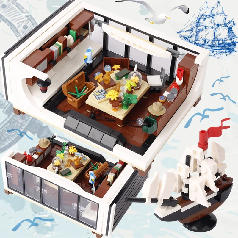 MOC Medieval Navigation Scene Accessories Building Blocks Boat Ship Sea Pirate Series Treasure Weapon Halloween Bricks Toy Gifts