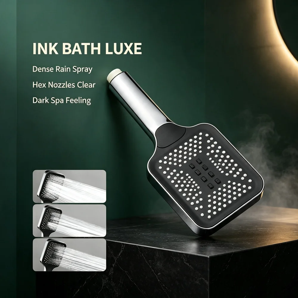 Chrome‑Finished Square Hand Held Shower Head 3‑Mode Adjustable High Pressure Shower Nozzle Bathroom Bath Fixture Part