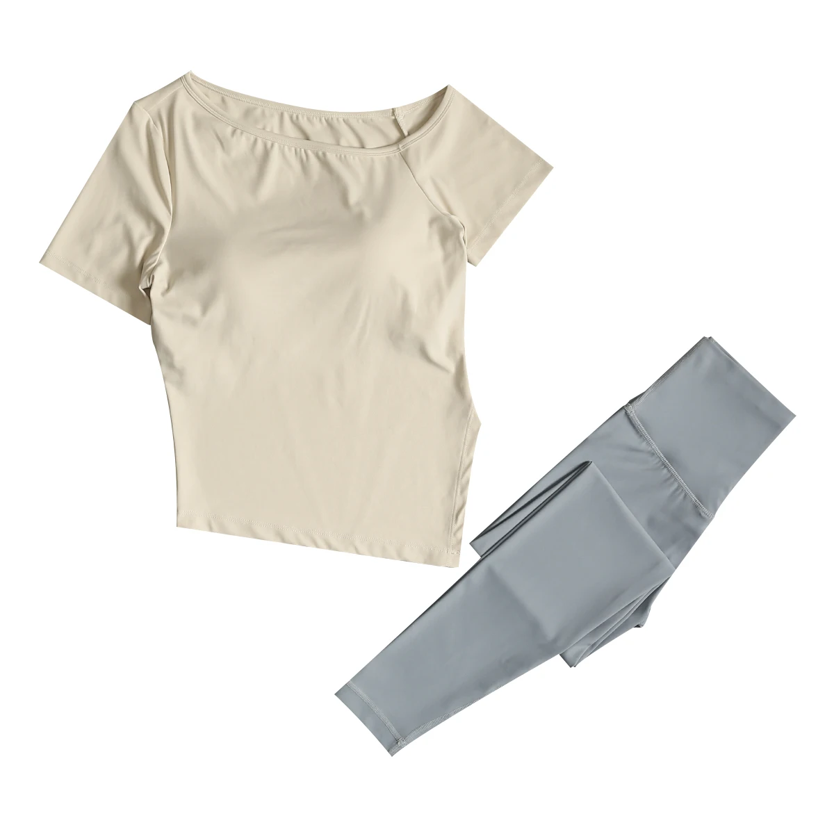 Terno de fitness para mulheres na primavera e verão novo treinamento esportivo de pilates com almofada no peito mangas curtas correndo yoga de secagem rápida