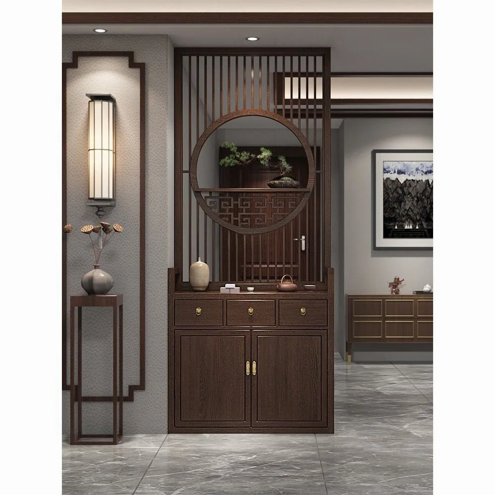 New Chinese-style screen cabinet, living room partition, entrance, occlusion, simple modern solid wood is facing