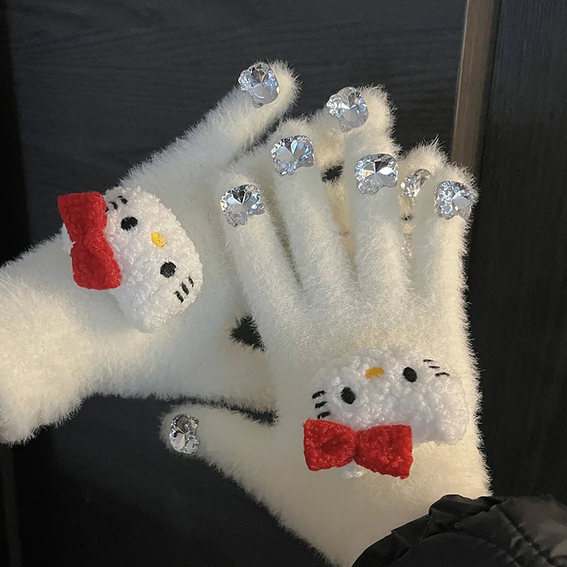 

Kawaii Sanrio KT Cat Gloves Plush Cold-Proof Gloves My Melody Five-Finger Gloves Cute Cartoon Anime Plush Gloves Girl Gifts