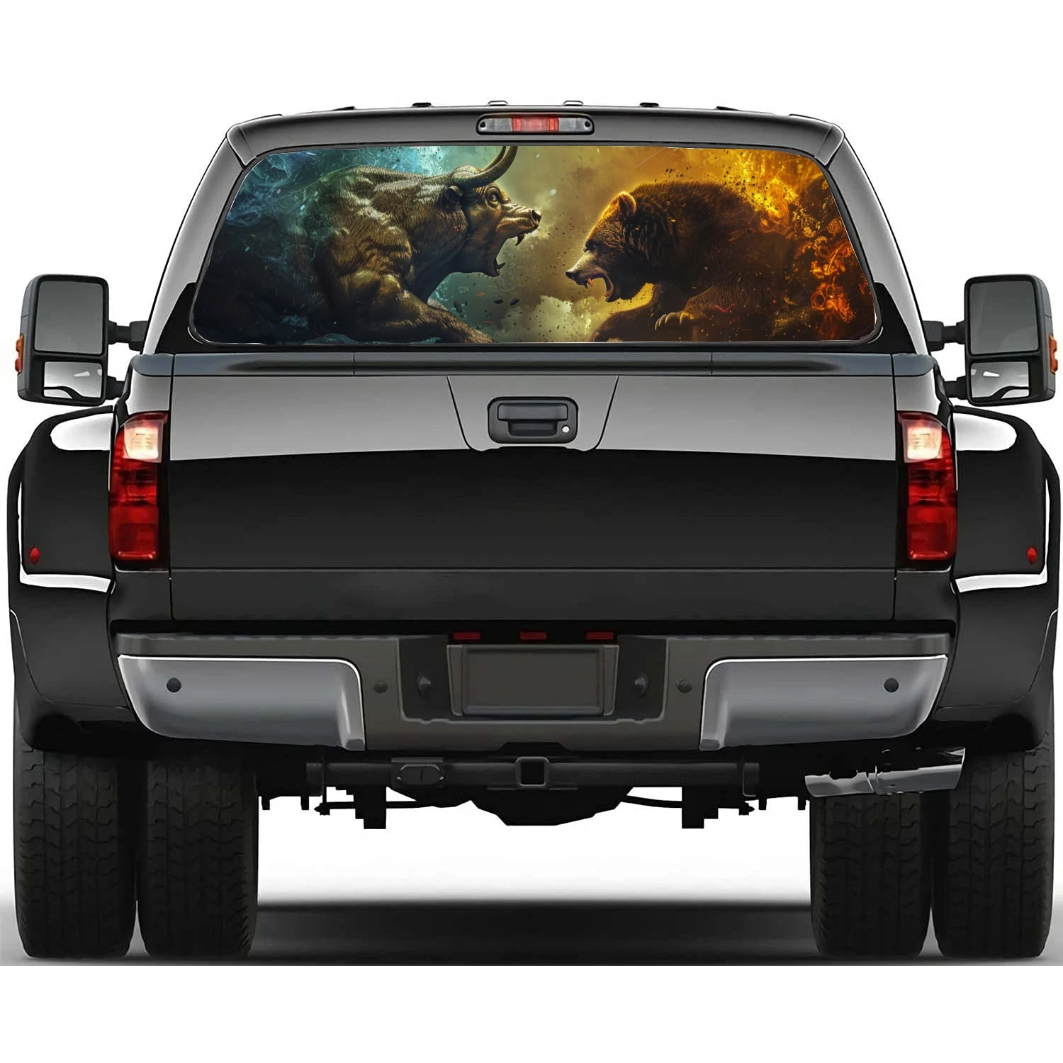 Bear and Bull Fighting Car Rear Window Decal Fit Pickup,Truck,Car Universal See Through Perforated Back Window Vinyl Sticker