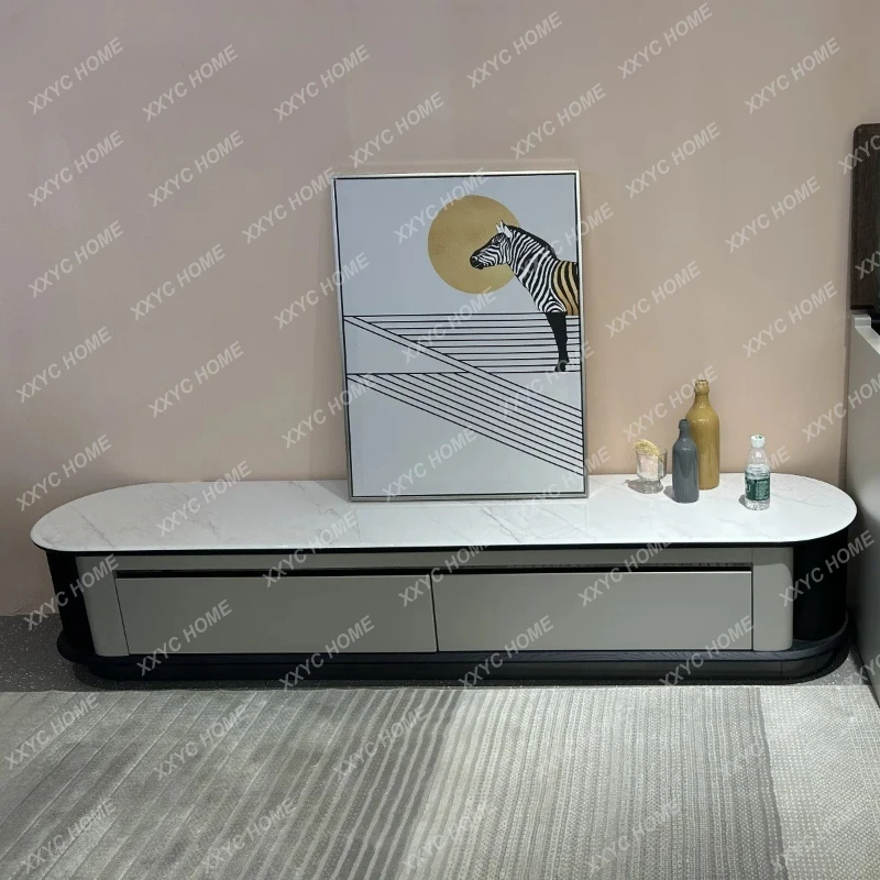 Cabinet size round oval lift coffee table with two stools microcrystalline stone countertop 2 meters TV