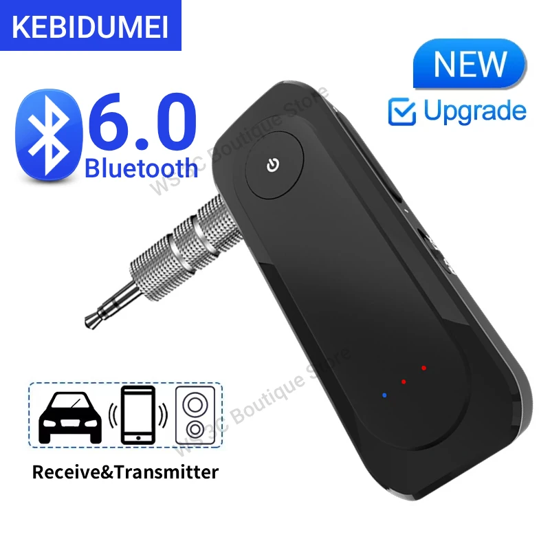 KEBIDUMEI-transmisor y receptor Bluetooth 6,0, adaptador de Audio inalámbrico 2 en 1, AUX de 3,5 MM con micrófono para coche, avión, TV, PC, altavoz