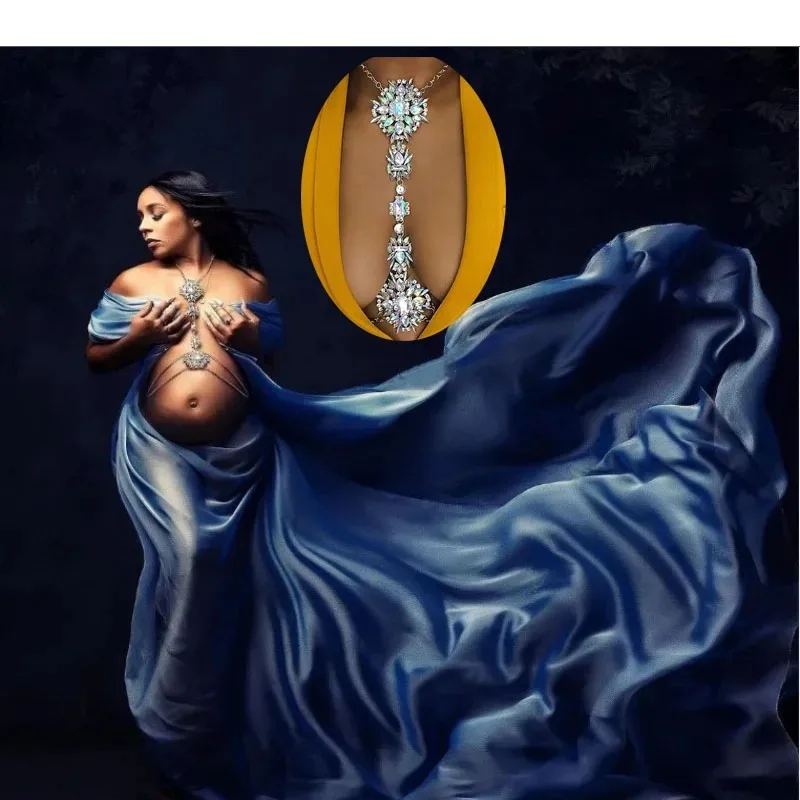 Boho Gold Kristall Körperkette für Frauen, glänzende Strass Brust Halskette für Mutterschaft Fotografie & Modeschmuck, Kleidung