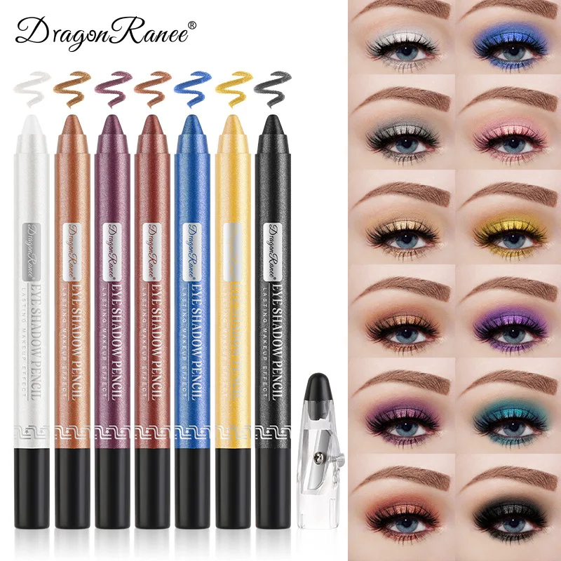 12 Color Glitter Eyeshadow Waterproof Shimmer Highlight Eye Shadow Pen Shiny Sexy Popular Eye Shadow Stick with Pencil Sharpener