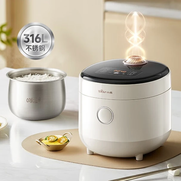 Bear Rice Cooker for 1-2 People, 316L Stainless Steel, One-Touch Quick Cooking, Micro-Pressure Functionality, Timer Feature
