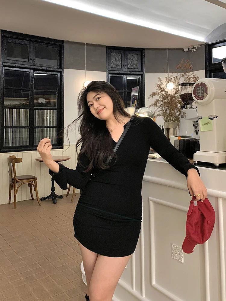 

Платье-футляр Lin Da Huii больших размеров, облегающее, с V-образным вырезом, длинным рукавом, для повседневной носки