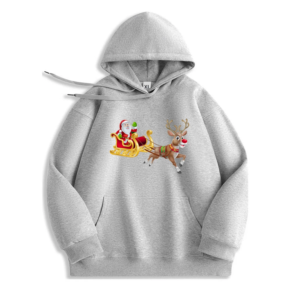 Father Christmas Graphic Hoodies Polyester Fiber Oversized Sweater Mens Clothing Casual Print Long Sleeve