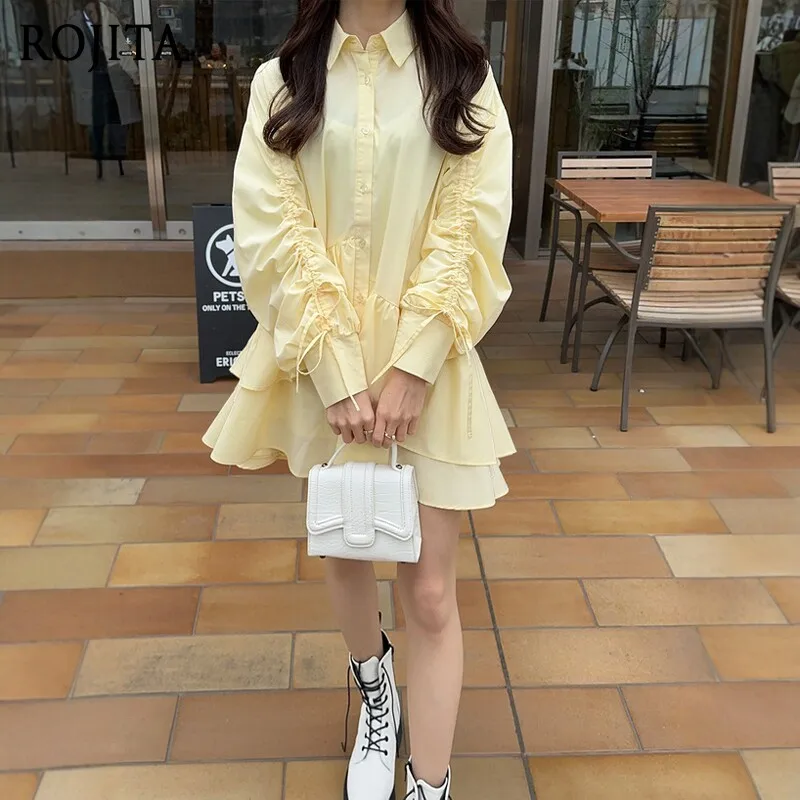 

Японское платье-рубашка с асимметричными рукавами-воланами, плиссировкой и завязками, длинный рукав, женская одежда, весна 2026, новинка