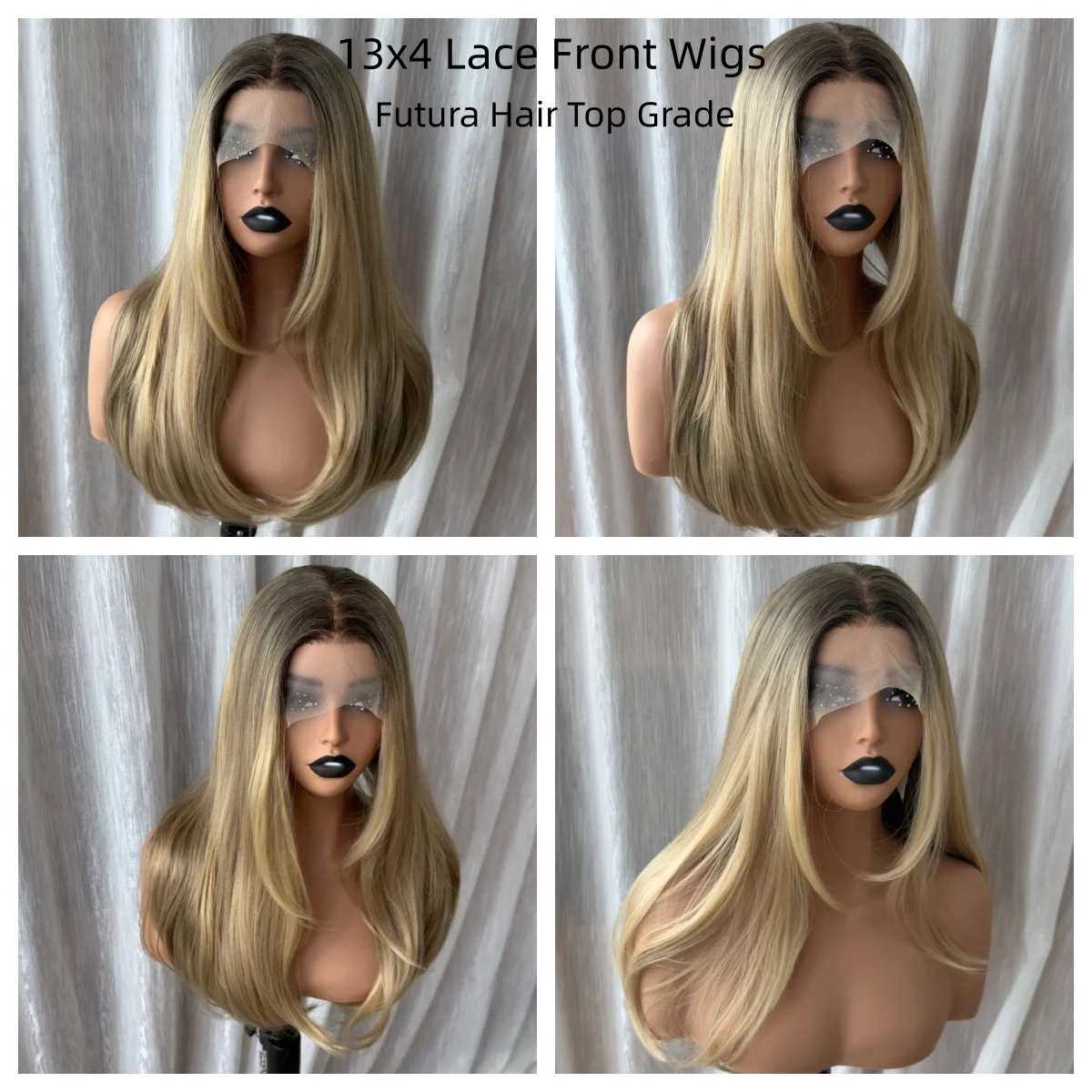 13X4 Synthetic Futura Lace Frontal Wig Rooted Buttery Blonde Layered Cut Silky Hair Heat Resistant Cosplay Halloween Wigs