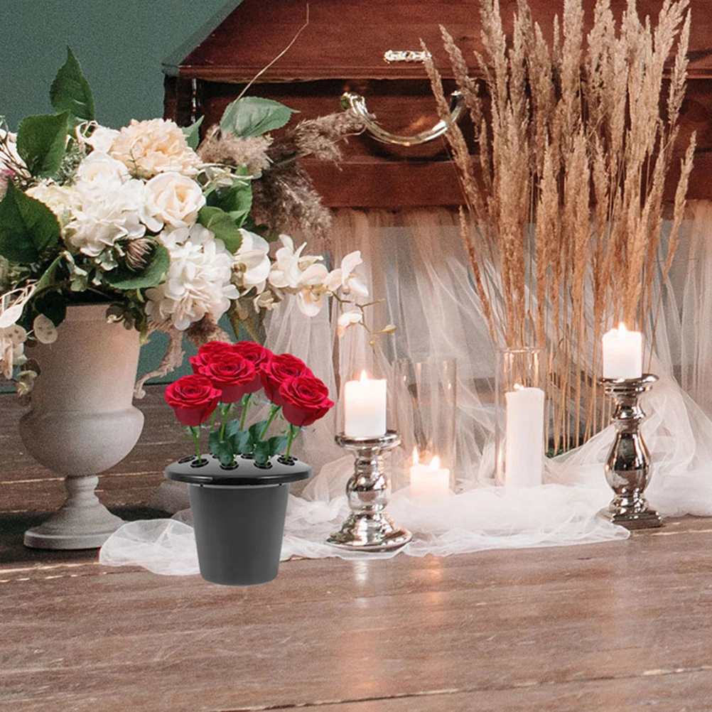 3 supports de fleurs pour tombes, base à 16 trous, inserts de vase pour cimetière, support de tige florale commémorative pour funérailles, extérieur