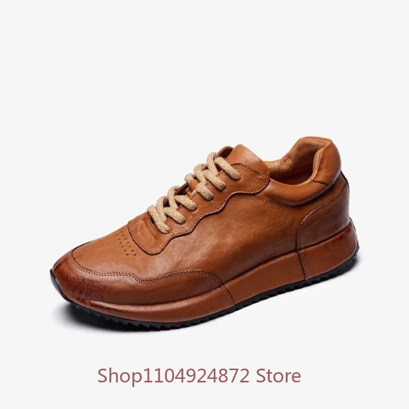 

Handcrafted Vintage Horsehide Sneakers Men Outdoor Casual Shoes Genuine Leather Hiking Sport Training Shoes