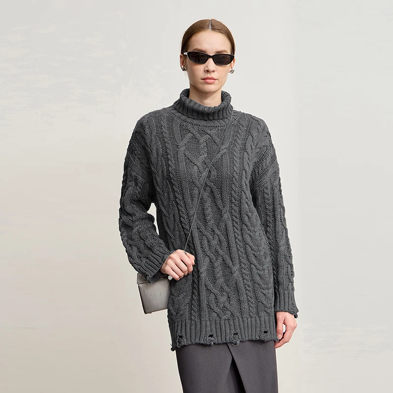 Amii الياقة المدورة البلوزات للمرأة 2025 شتاء جديد دافئ ريترو طويلة الأكمام سترة فضفاضة البلوز الحياكة المرأة أعلى 12544155