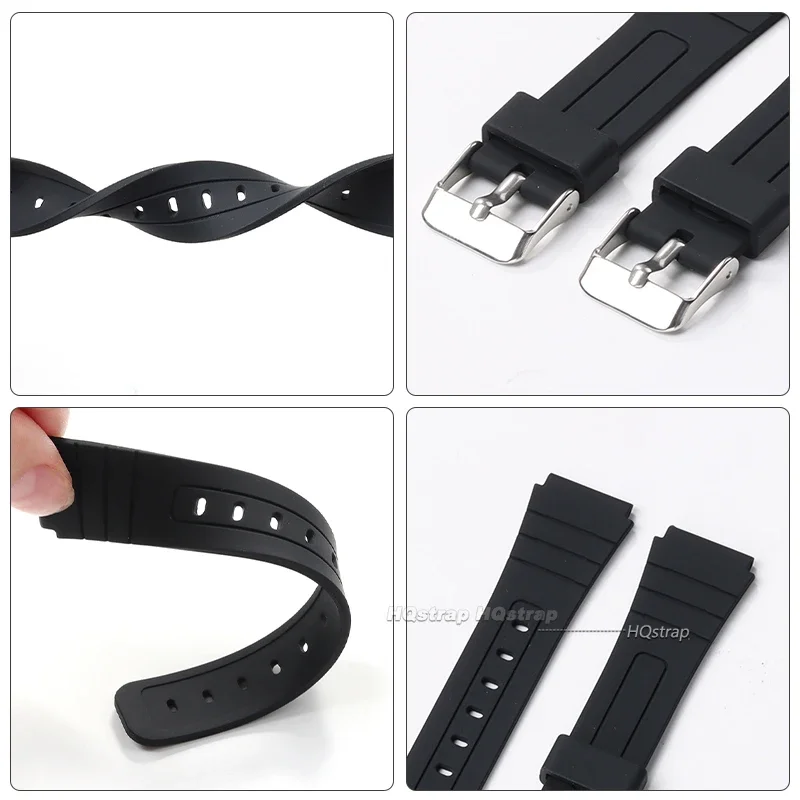 18mm Silicone Rubber Strap for Casio W800H W800H A158/168 AE1200/1300 SGW400 F91W F84 F105/108 Soft Black Watchband Bracelet