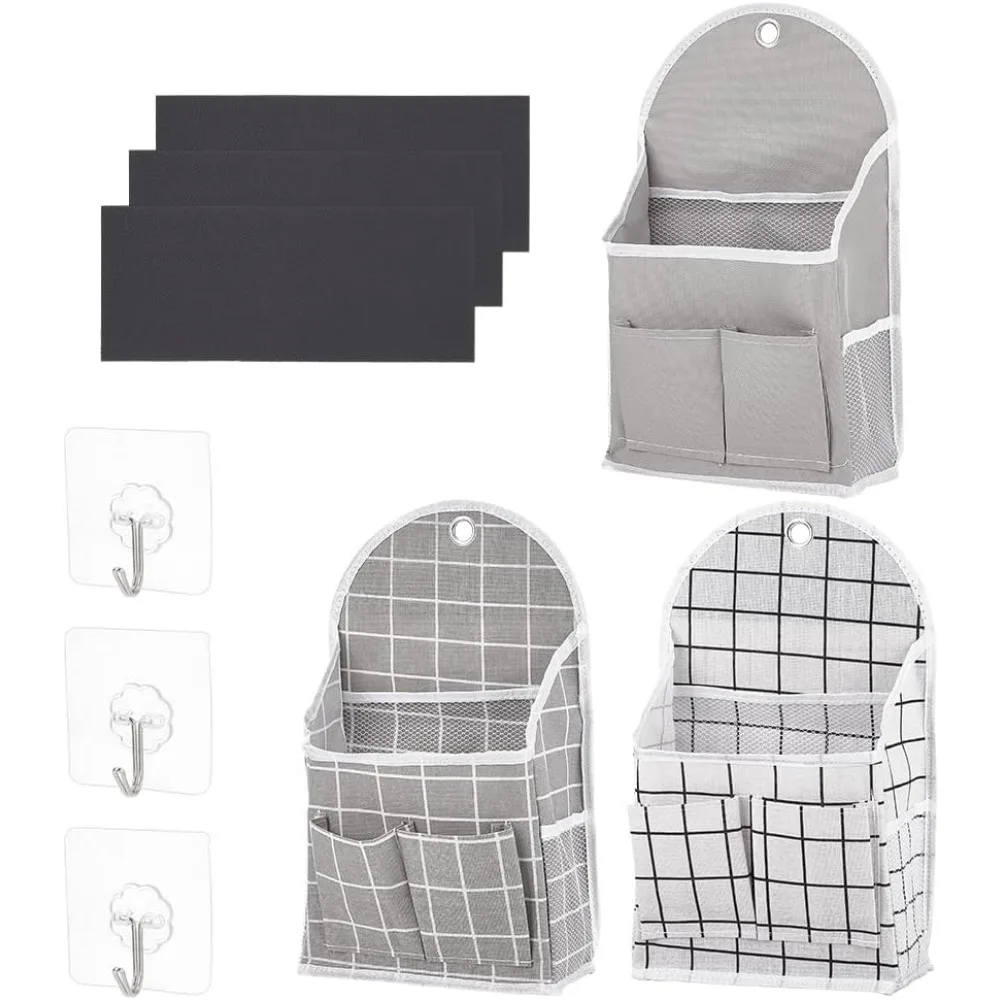 3 Sets Wall Hanging Storage Bag, Door Closet Hanging Storage Basket Wall Linen Organizer with 3 Sticky Hooks Bedside Caddy