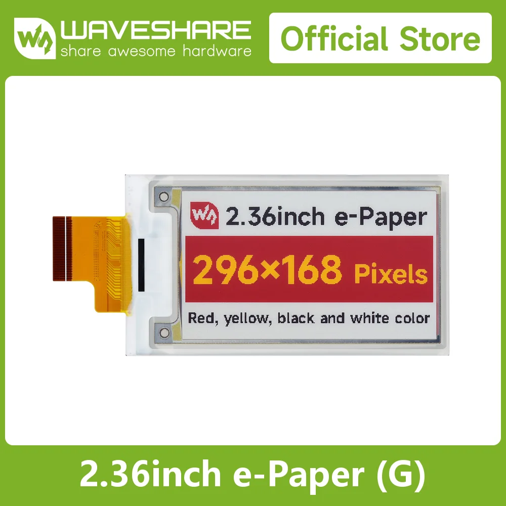 Pantalla Waveshare de papel electrónico (G) de 2,36 pulgadas, 296 × 168, rojo/amarillo/negro/blanco, ideal para etiquetas de precios, etiquetas de estanterías, uso industrial