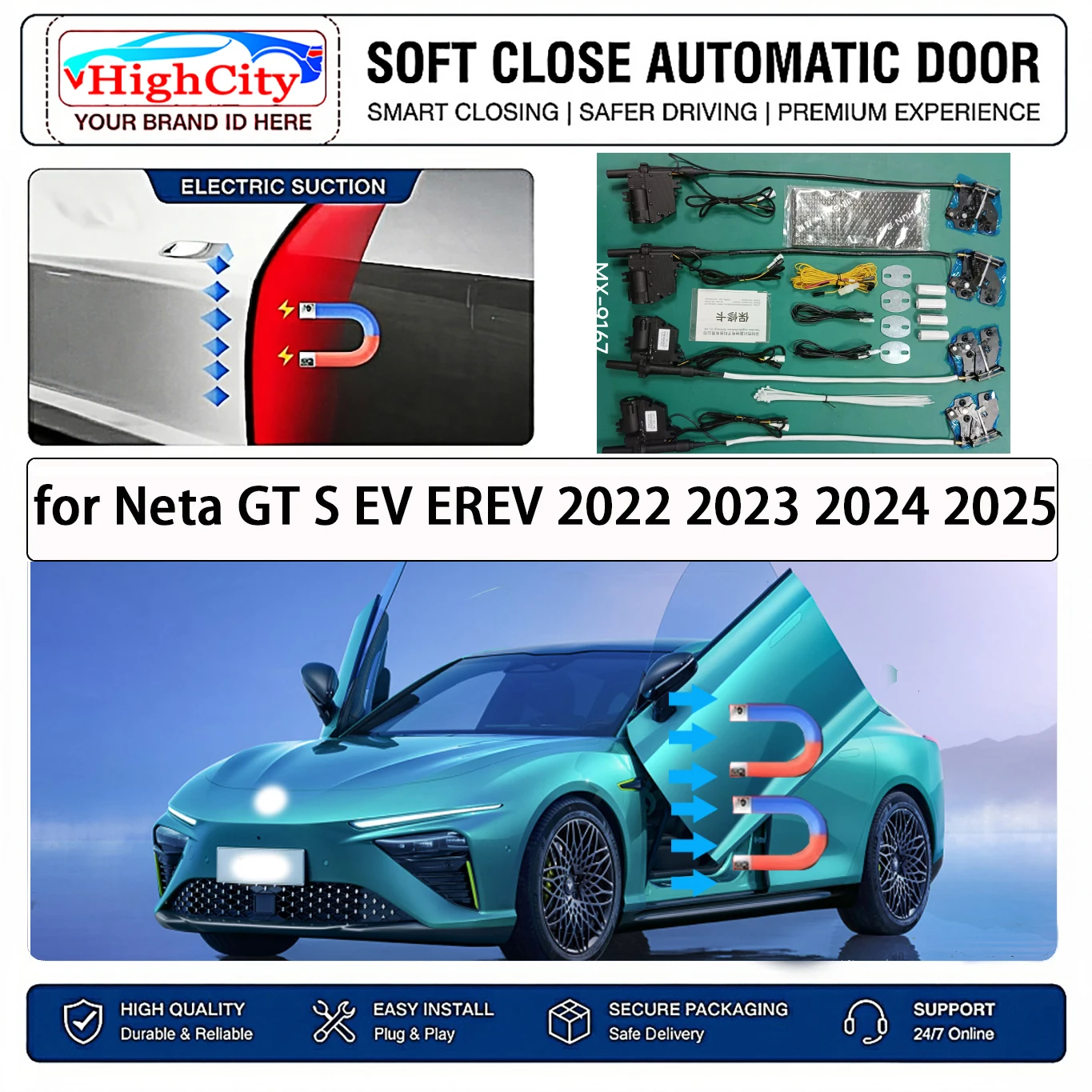 

for Neta GT S EV EREV 2022-2025 OEM Electric Suction Soft Close Door Kit Smart Anti Pinch Auto Cinch Latch System No Slam Silent