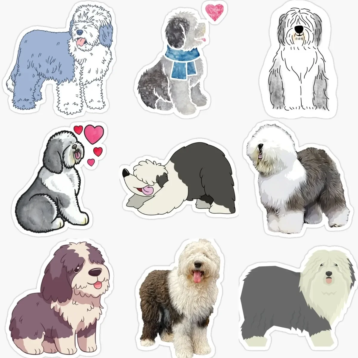 

Catoon Cute Old English Sheepdog Sticker Laptop Vinyl Book Bumper Truck Window Bicycle Van Car Wall Glass Decals Customizable