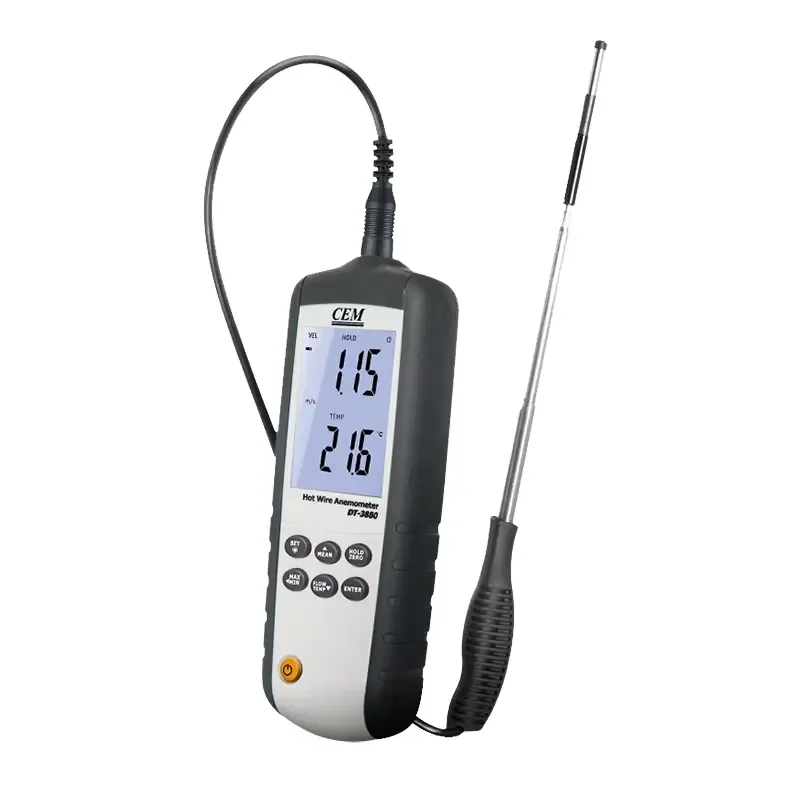 for CEM DT-3880 Hot Wire Anemometer USB Interface Thermal Sensor Portable Handle LCD Display Industrial Grade 0.01m/s