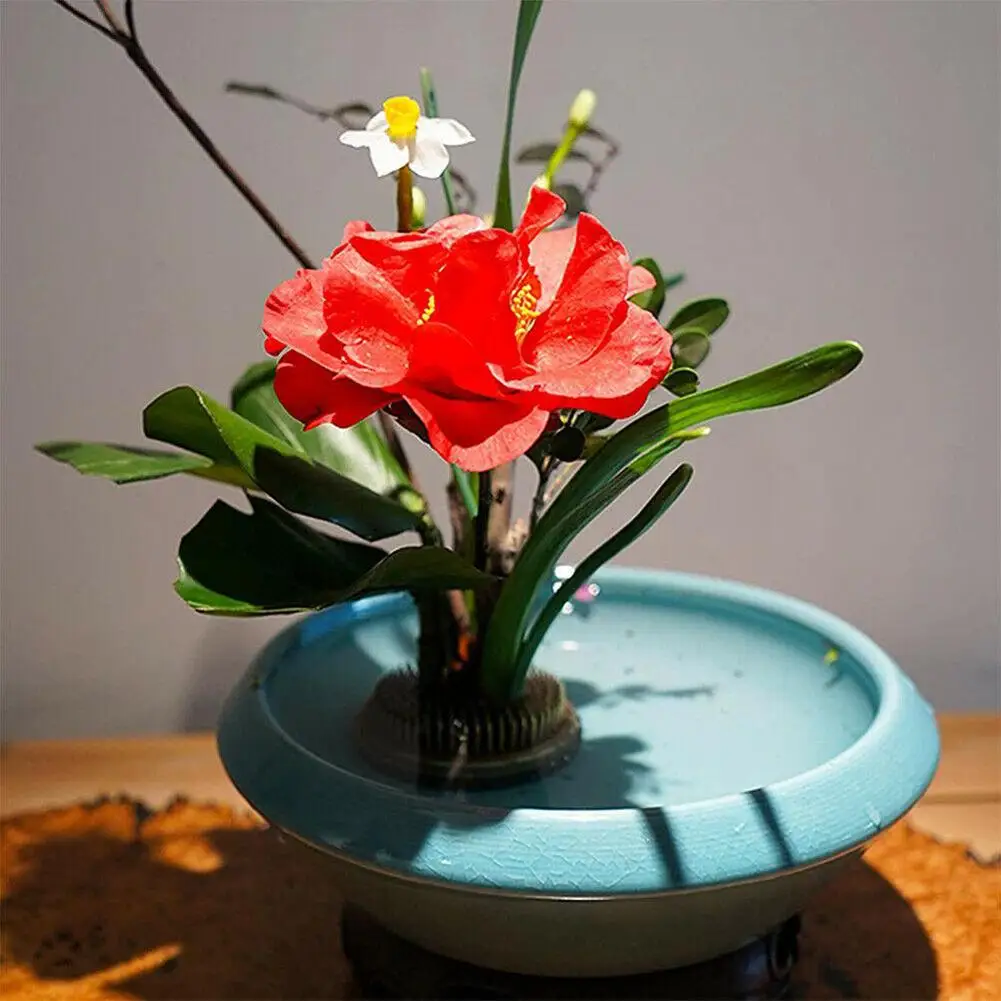 Round Ikebana Flower Frog With Gasket Art Fixed Arranging Tool Rubber Base Holder Art Fixed Arranging Tool