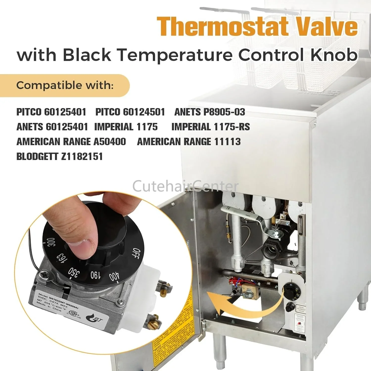 Válvula termostato 200-400F Interruptor de perilla de control RX-1-36 60125401 para freidora Pitco 60124501 Imperial 1175 Robertshaw 1/4\