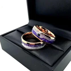 New Amethyst Gradient Splicing Ice Silk Foil Ring, Stainless Steel Carbon Fiber Couple Jewelry Ring, Exquisite Gift