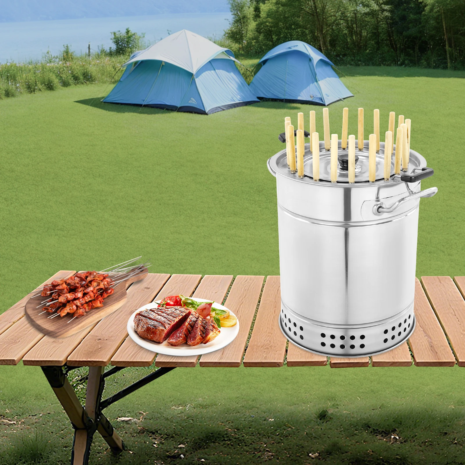 

Portable Barbecue Charcoal Grill Stainless Steel Charcoal Grill with a Capacity of 20 Skewers