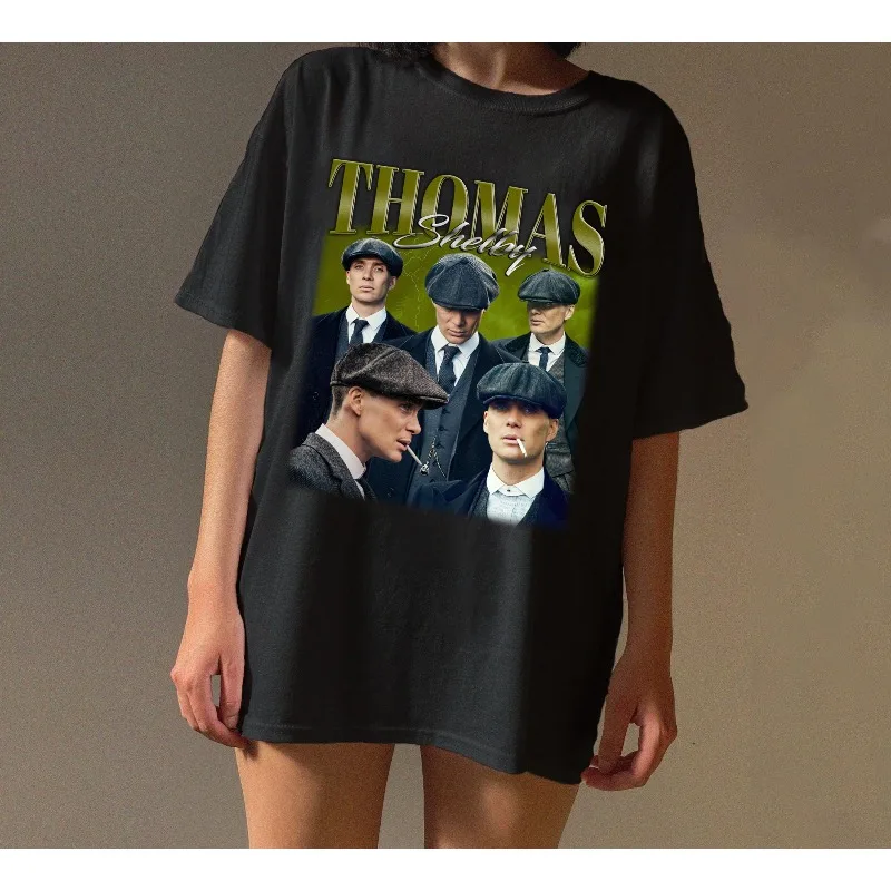 Peaky Blinders Tommy Shelby 캐릭터 프린트 여성 티셔츠 패션 트렌드 탑 봄/여름 퓨어 코튼 반소매 티셔츠