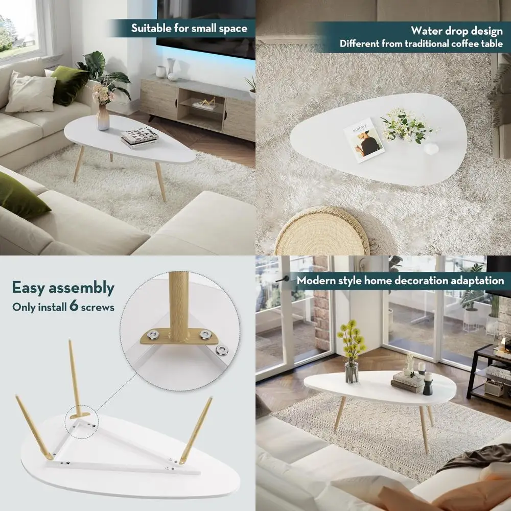 

Oval White Coffee Table for Living Room, Compact Design, Easy Assembly, 22.2 x 42.5 x 17.1