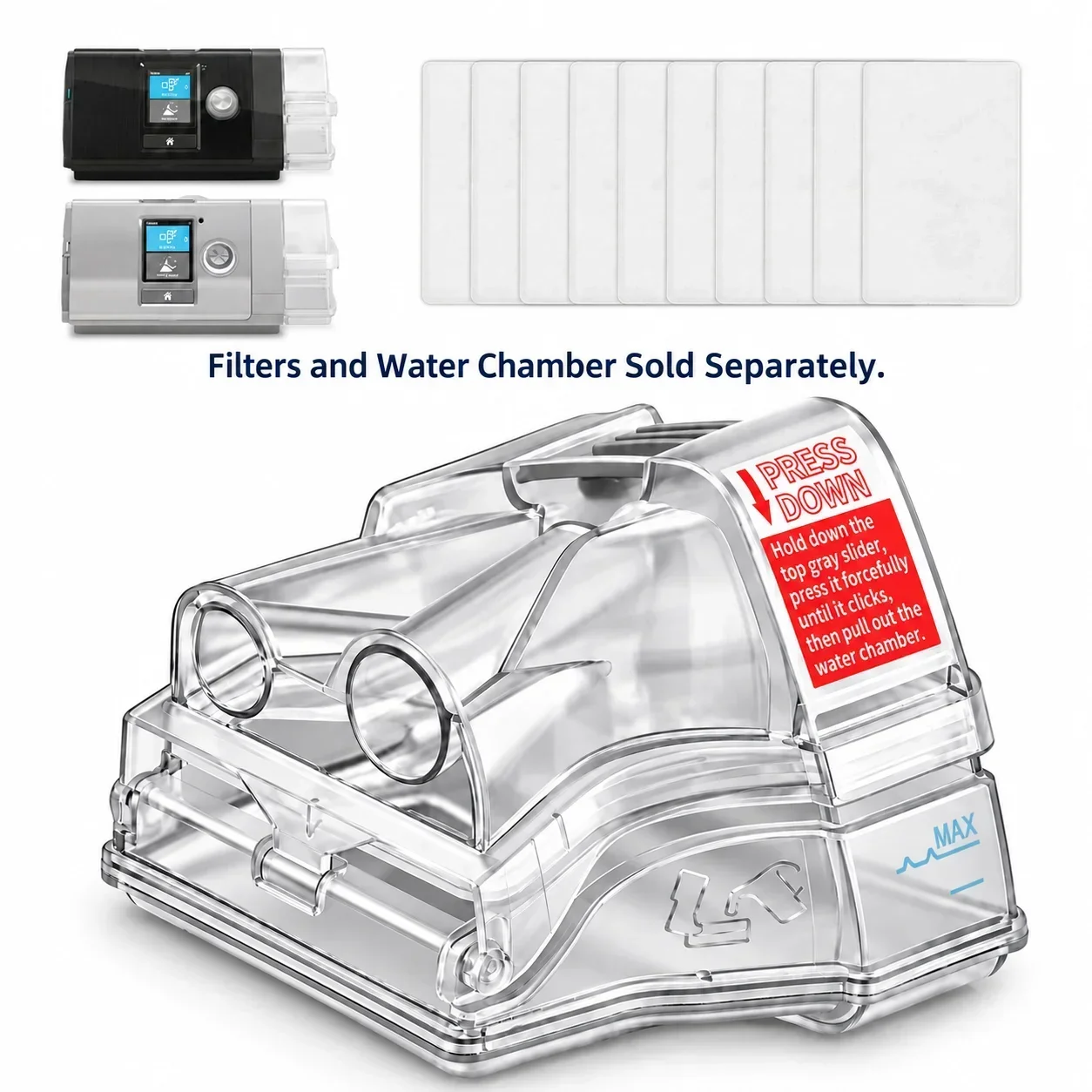 Replacement Water Chamber or 20 Pack Filters Compatible with AirSense 10 AirCurve 10 S10 CPAP Accessories, Sold Separately