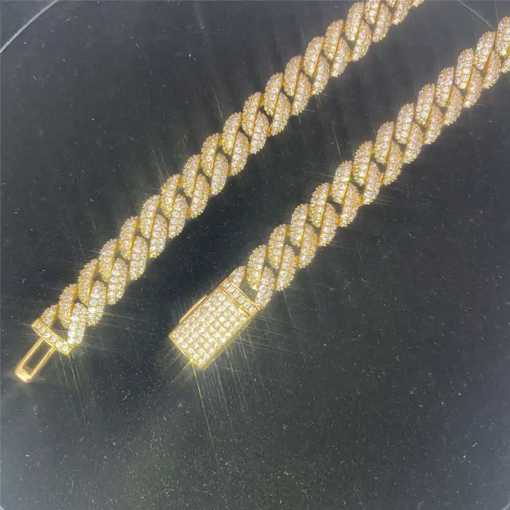 Luxury Cuban Links Hip Hop Cuban Chain 925 Silver Vvs Moissanite Iced Out Moissanite Diamond Cuban Necklace Bust Down Stock 12mm