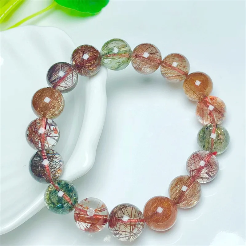 Natural Colored Hair Quartz Bracelet Handmade Crystal Jewelry Stretch Bangle Children Birthday Gift 1pcs 10/12MM