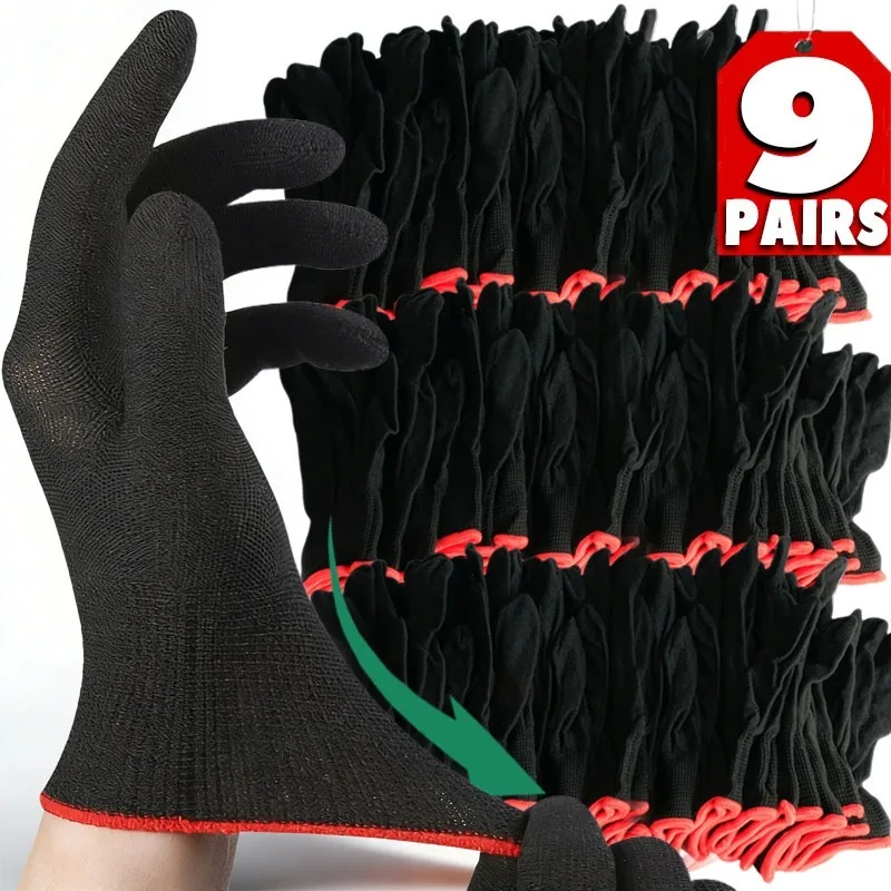 3/9 pares de guantes de trabajo duraderos y resistentes a cortes, guantes multiusos de nailon antideslizantes para construcción de cocina profesional