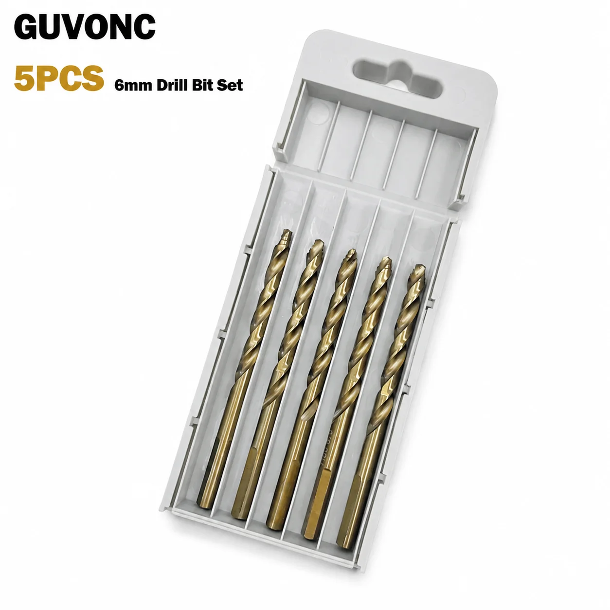 6mm Metal Working Twist Drill Bits 5Pcs, Anti‑Slip Shank Drill Tool Set for Wood, Acrylic, PVC