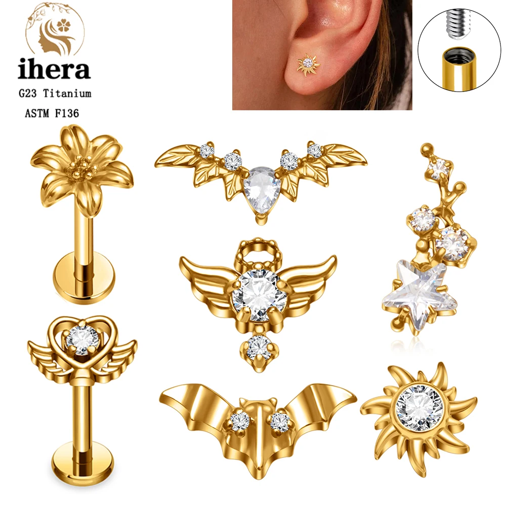 ASTM F136 Titan-Blumen-Flat-Back-Stud 16G CZ Sonnen-Knorpel-Ohrring Labret Helix Tragus Conch Ohrläppchen Körperpiercing-Schmuck